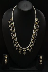Hand Painted Meenakari Black Acrylic Beads Braised with White Beads and Kundan Stones Embedded Necklace Set
