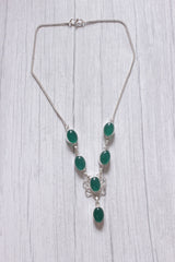 Sea Green Natural Gemstone Embedded Silver Plated Handmade Necklace