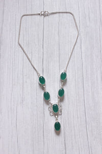 Sea Green Natural Gemstone Embedded Silver Plated Handmade Necklace