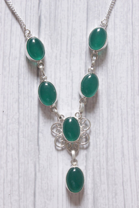Sea Green Natural Gemstone Embedded Silver Plated Handmade Necklace
