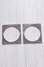 Load image into Gallery viewer, Oxidised Finish Square Silver Metal Bangles - Set of 2
