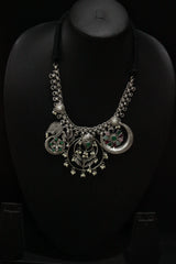 Multi-Color Gemstones Embedded Silver Finish Adjustable Length Choker Necklace