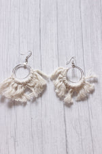 Load image into Gallery viewer, Concentric Circles Hand Braided White Macrame Threads Hoop Earrings
