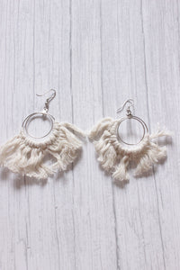 Concentric Circles Hand Braided White Macrame Threads Hoop Earrings