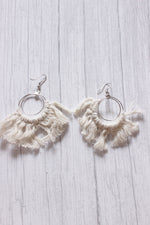 Load image into Gallery viewer, Hand Braided White Macrame Threads Hoop Earrings
