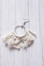 Load image into Gallery viewer, Hand Braided White Macrame Threads Hoop Earrings
