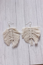 Load image into Gallery viewer, Hand Braided White Macrame Threads Leaf Shape Earrings
