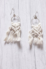 Load image into Gallery viewer, Concentric Circles Hand Braided White Macrame Threads Dangler Earrings
