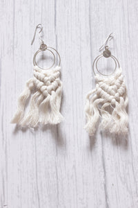 Concentric Circles Hand Braided White Macrame Threads Dangler Earrings