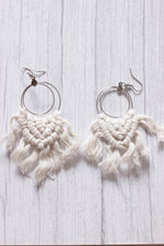 Load image into Gallery viewer, Concentric Circles Hand Braided White Macrame Threads Dangler Earrings
