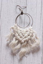 Load image into Gallery viewer, Concentric Circles Hand Braided White Macrame Threads Dangler Earrings
