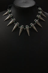 Spike Cone Shaped Metal Charms Braided in Black Thread Adjustable Length Choker Necklace