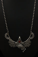 Load image into Gallery viewer, Abstract Motifs Stones Embedded Oxidised Silver Finish Long Chain Necklace
