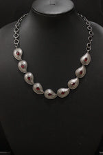 Load image into Gallery viewer, Red Center Stones Embedded Leaf Shaped Metal Charms Oxidised Finish Chain Necklace Set
