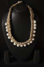 Load image into Gallery viewer, Pearls Embellished Braided Jute Strings Choker Necklace
