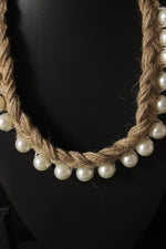 Load image into Gallery viewer, Pearls Embellished Braided Jute Strings Choker Necklace
