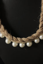 Load image into Gallery viewer, Pearls Embellished Braided Jute Strings Choker Necklace
