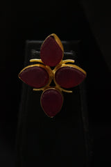 Rose Pink Raw Natural Glass Stones Embedded Gold Toned Adjustable Length Necklace Set