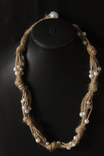 Load image into Gallery viewer, Stringed Jute Strings White Beads Embellished Choker Necklace
