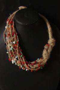 Multiple Jute Strings Embellished with Charms Choker Necklace