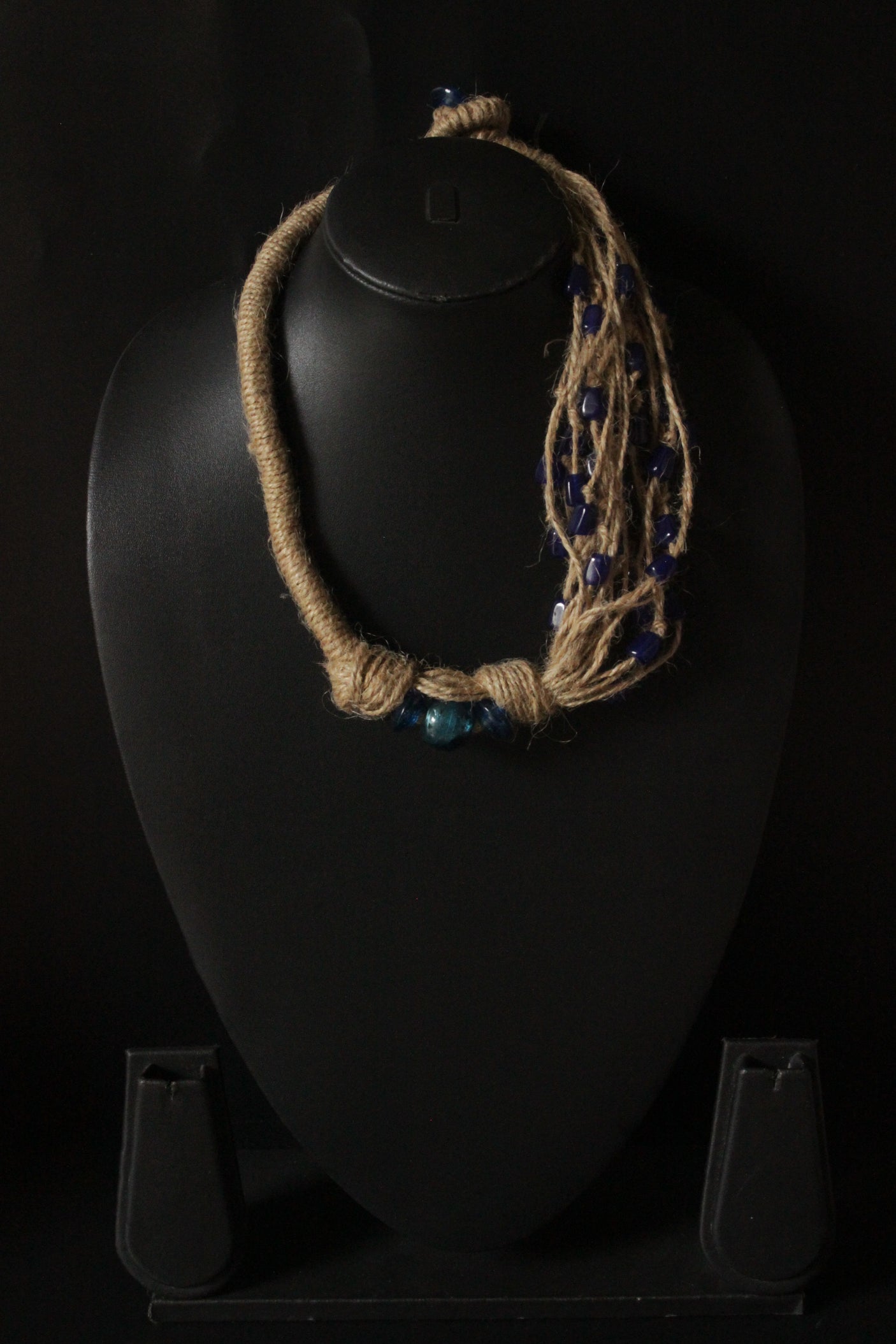 Multiple Jute Strings Embellished with Beads Choker Necklace