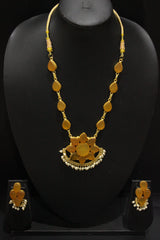 Tuscany Yellow Raw Natural Glass Stones Embedded Gold Toned Adjustable Length Necklace Set