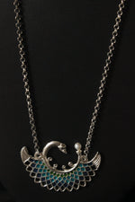 Load image into Gallery viewer, Glass Stones Embedded Peacock Motif Petite Silver Metal Necklace
