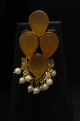 Tuscany Yellow Raw Natural Glass Stones Embedded Gold Toned Adjustable Length Necklace Set
