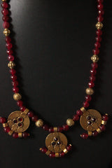 Red Jade Beads Antique Gold Finish Necklace Set