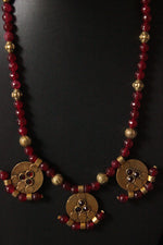 Load image into Gallery viewer, Red Jade Beads Antique Gold Finish Necklace Set
