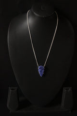 Blue Crystal Druzy Natural Gemstone Embedded Silver Plated Necklace