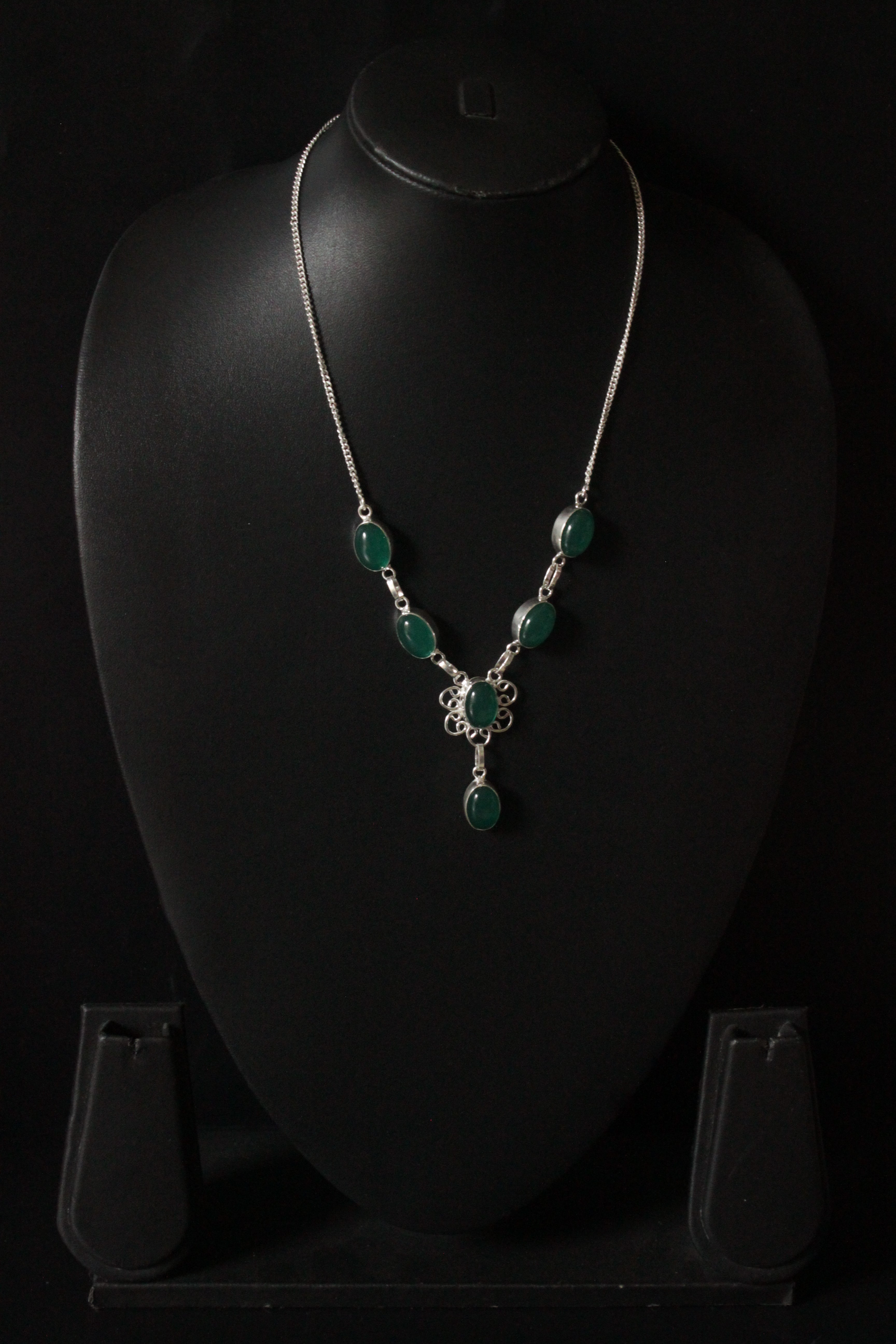 Sea Green Natural Gemstone Embedded Silver Plated Handmade Necklace
