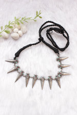 Load image into Gallery viewer, Spike Cone Shaped Metal Charms Braided in Black Thread Adjustable Length Choker Necklace

