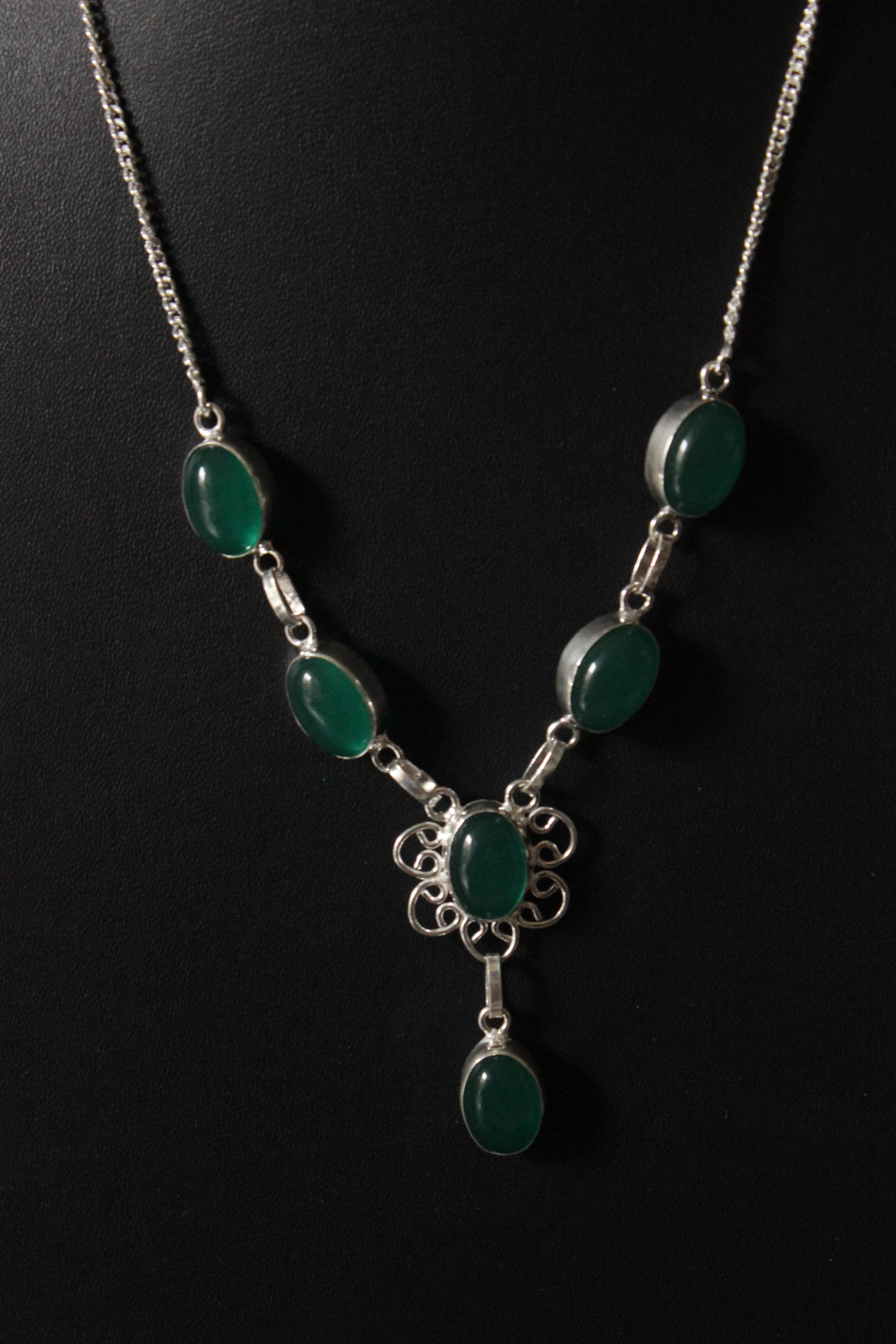 Sea Green Natural Gemstone Embedded Silver Plated Handmade Necklace