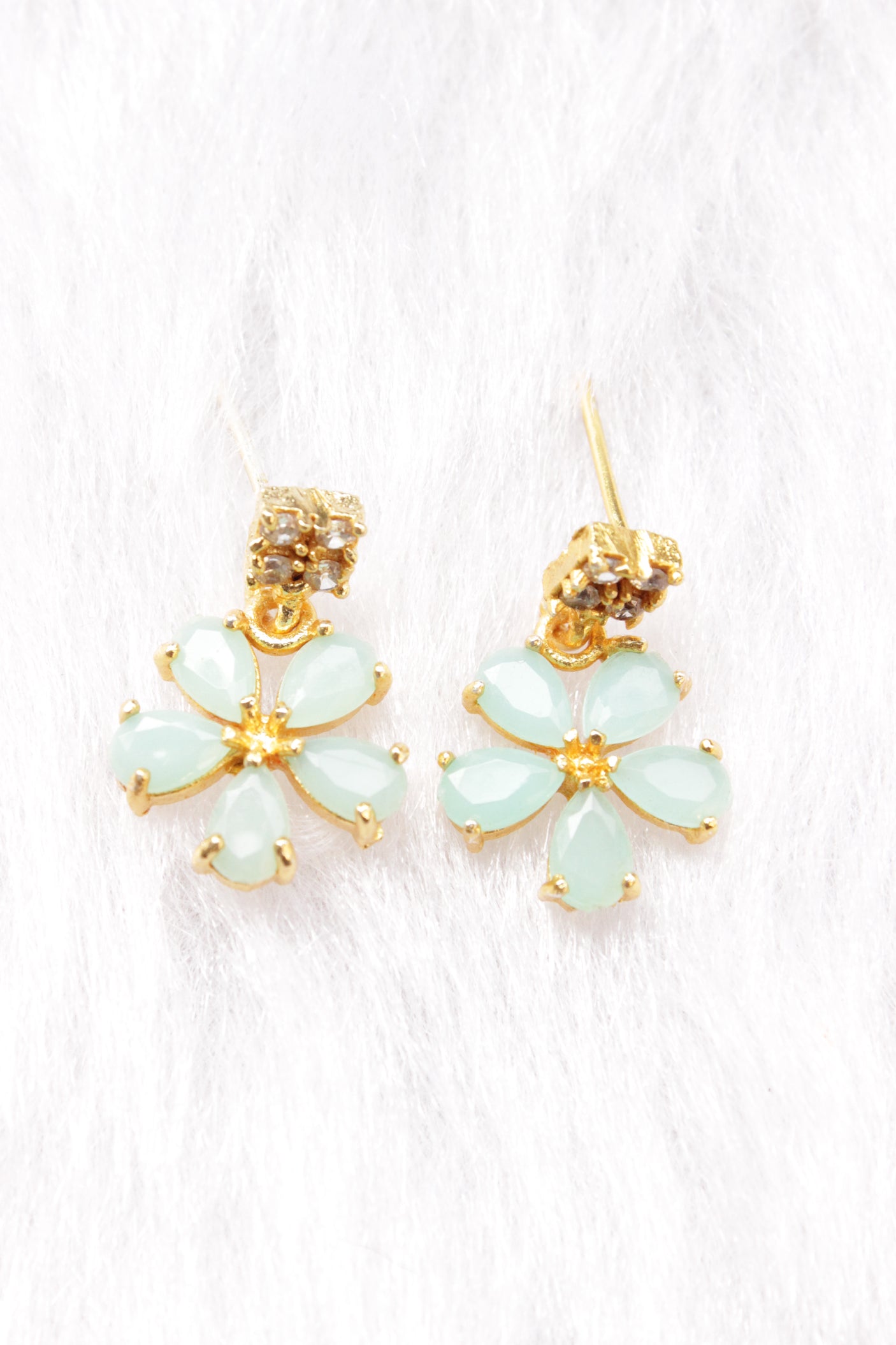 Turquoise Stones and American Diamond Studded Delicate Gold Finish Necklace Set