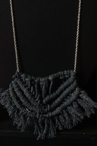 Hand Braided Macrame Threads Silver Chain Long Necklace