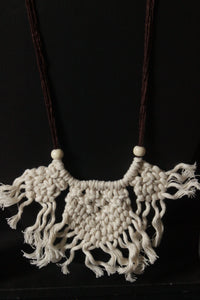 Hand Braided White Macrame Threads Adjustable Long Necklace