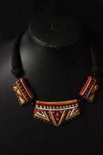 Load image into Gallery viewer, Elegant Black &amp; Golden Handcrafted Terracotta Clay Necklace Set with Thread Closure
