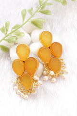 Tuscany Yellow Raw Natural Glass Stones Embedded Gold Toned Adjustable Length Necklace Set