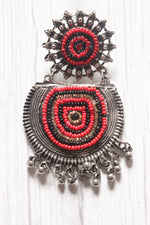 Load image into Gallery viewer, Red &amp; Black Beads Oxidised Silver Dangler Earrings
