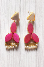 Load image into Gallery viewer, Fuchsia Natural Stones Embedded Brass Dangler Earrings
