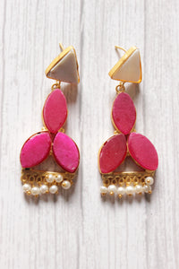Fuchsia Natural Stones Embedded Brass Dangler Earrings