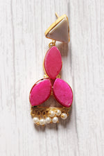 Load image into Gallery viewer, Fuchsia Natural Stones Embedded Brass Dangler Earrings
