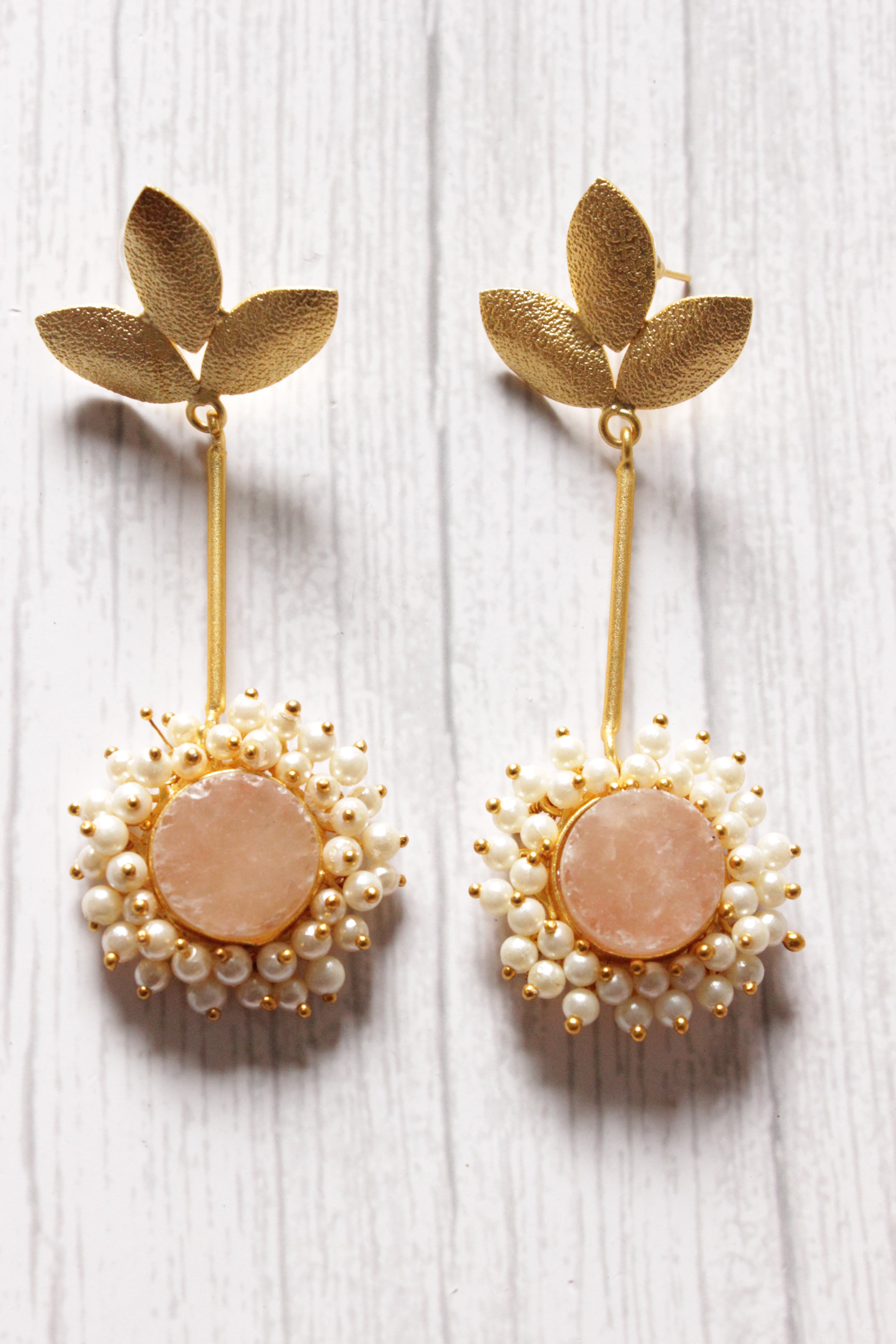 Copy of Fuchsia Natural Stones Embedded Brass Dangler Earrings
