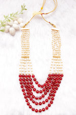 Load image into Gallery viewer, Red and White Glass Beads Braided with Gold Metal Beads 5 Layer Gold Finish Necklace
