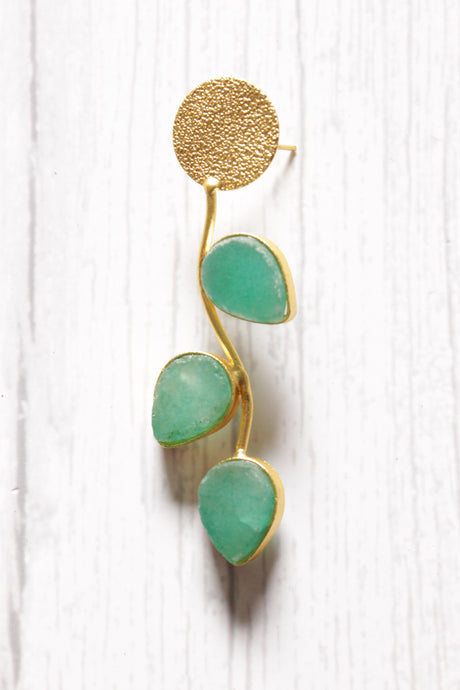 Leaf Motif Turquoise Natural Stones Embedded Brass Dangler Earrings