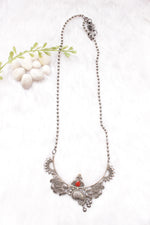 Load image into Gallery viewer, Abstract Motifs Stones Embedded Oxidised Silver Finish Long Chain Necklace
