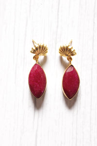 Tear drop Ruby Red Natural Stones Embedded Brass Dangler Earrings