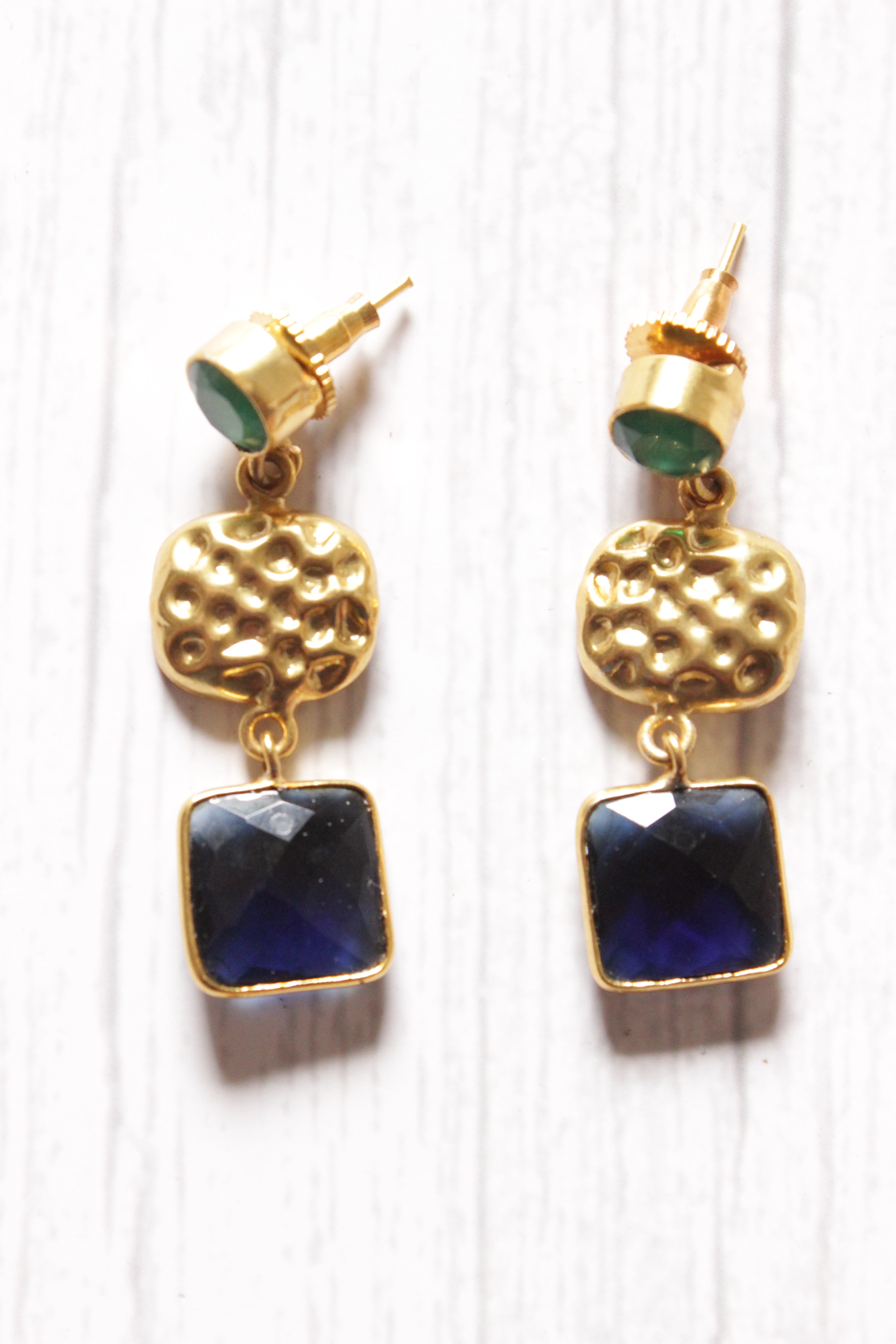 Purple Natural Stones Embedded Contemporary Brass Dangler Earrings
