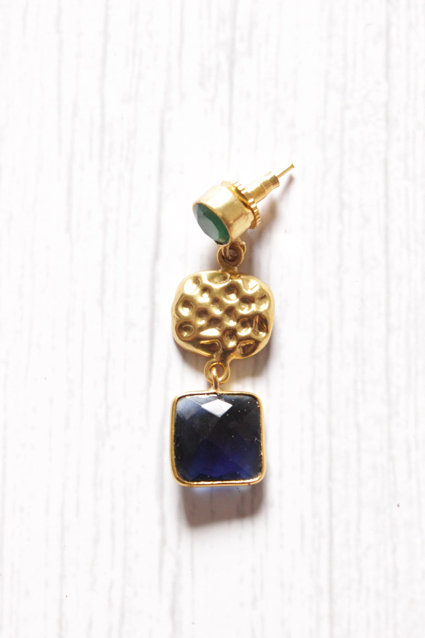 Purple Natural Stones Embedded Contemporary Brass Dangler Earrings